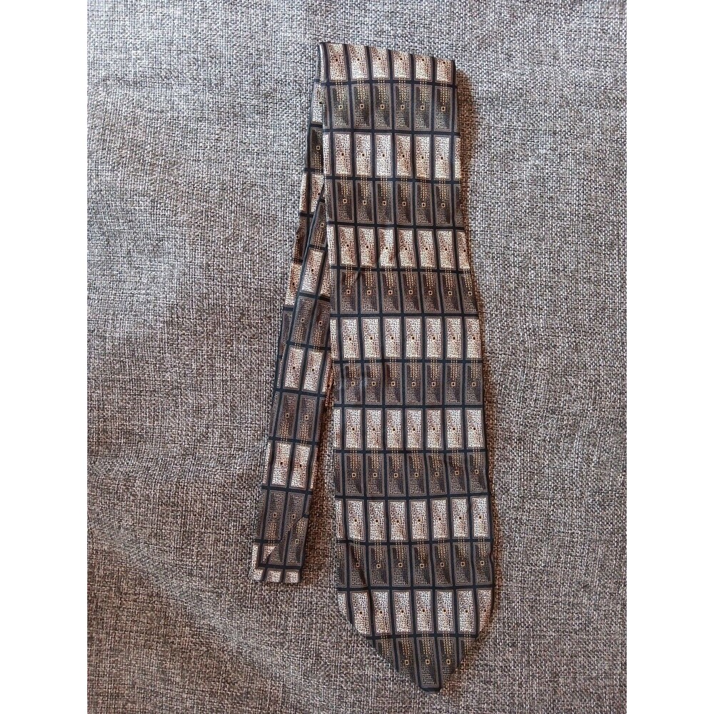 Tie 70s 80s 90s Y2K Brown Ivory Black Silk 4 Wide 57 Long